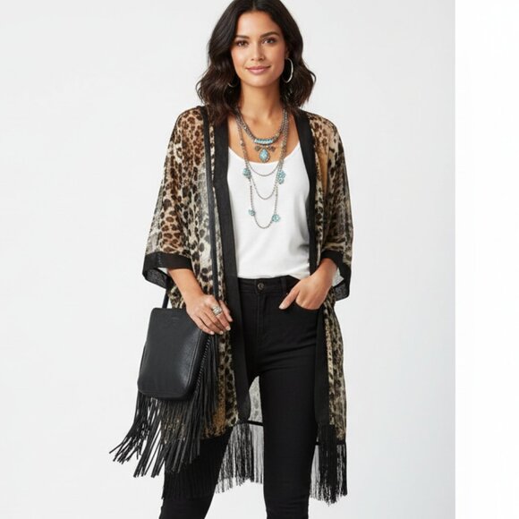 Buffalo Brown & Black Open Front Animal Print Swim Bathing suit Coverup XL - Picture 1 of 6